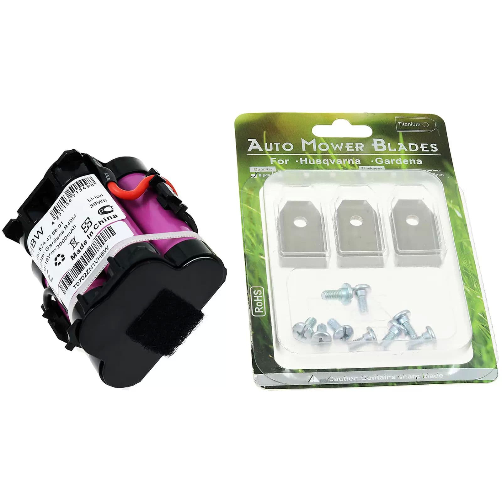 Batterie standard pour robot tondeuse Gardena R40Li/R45Li / R70Li avec 9x lames de rechange