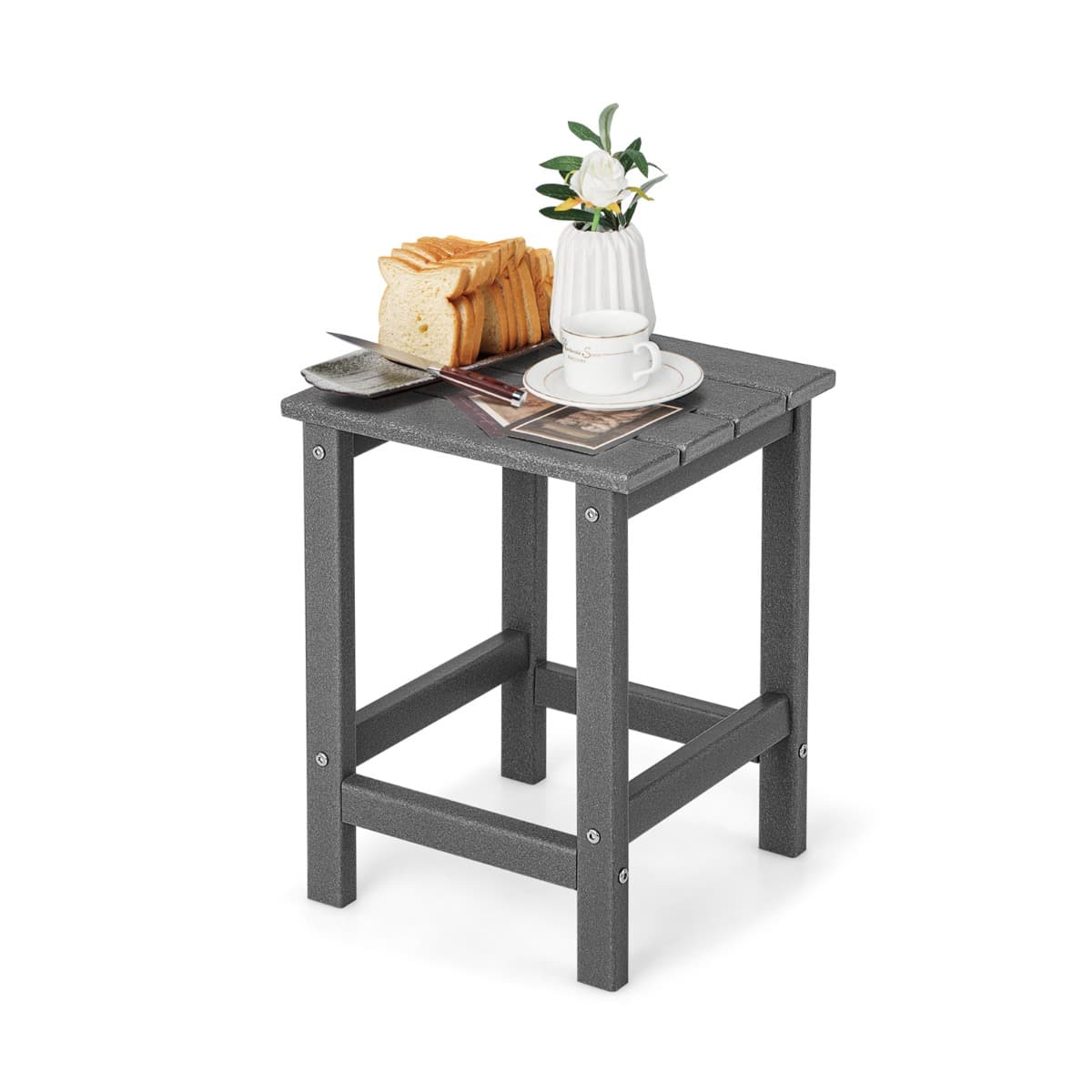CostwayTable Basse de Jardin en HDPE L36 x P36 x H47 CM Anti-UV Charge max.:100 KG Table d’Appoint Intérieur Extérieur Gris