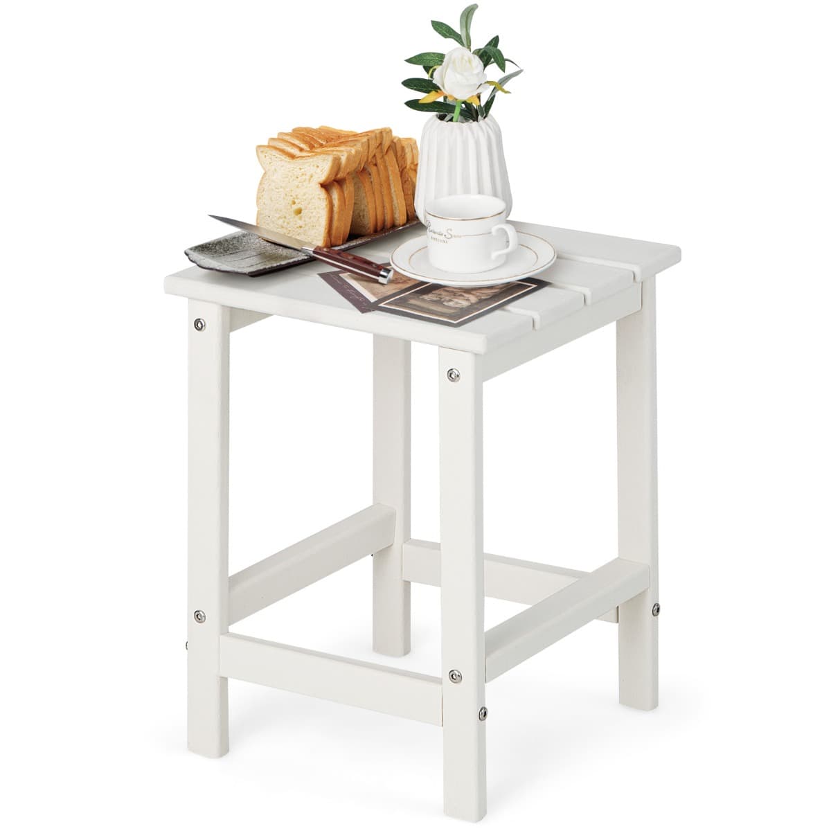 CostwayTable Basse de Jardin en HDPE L36 x P36 x H47 CM Anti-UV Charge max.:100 KG Table d’Appoint Intérieur Extérieur Blanc